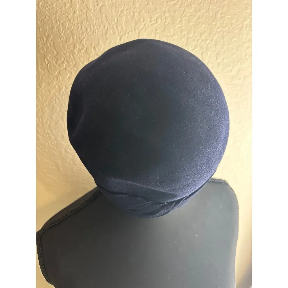 Vintage Ladies Navy Blue Wool and Silk Hat Shaw Hat Shop, Kansas City, Mo.